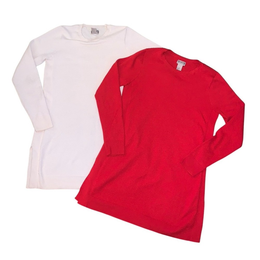 Duluth Trading Co Tunic Sweater Women M White Red Bundle Textured Knit Layering